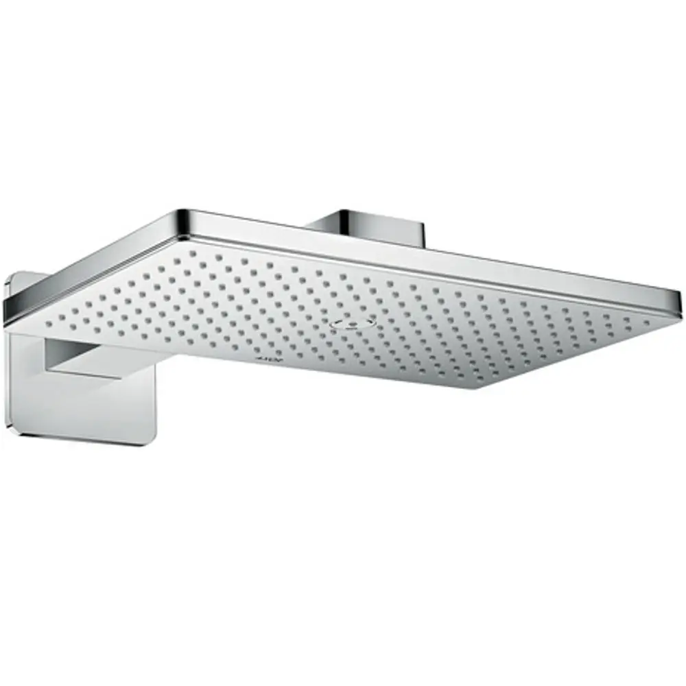 Kopfbrause mit quadratischer Form in Chrom. Die Brause ist an einem Arm befestigt und zeigt ein minimalistisches Design, hergestellt von AXOR.